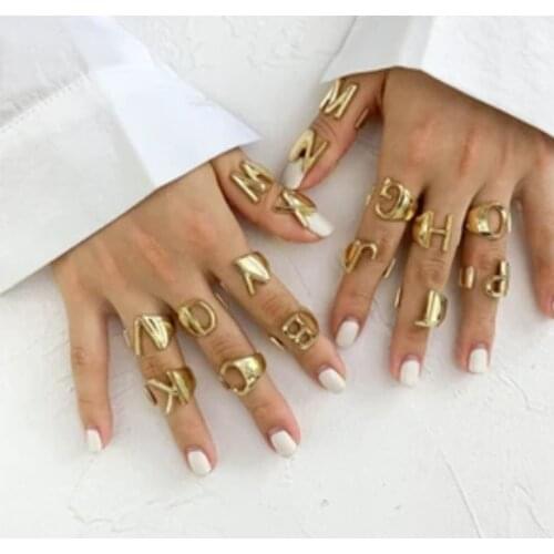 A-Z Letter Gold Color Metal Adjustable Opening Ring