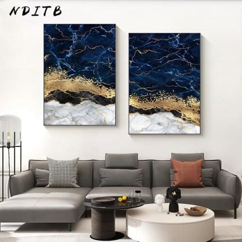 Nordic Luxury Canvas Poster Golden Blue Marble Wall Print Painting Contemporary Abstract Art Picture Modern Room Home Decoration