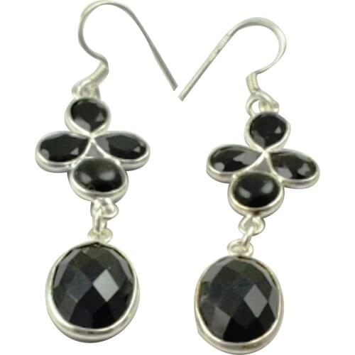 Lovegem Genuine Black Onyx EARRINGS 925 Sterling Silver, 56mm, AE2204