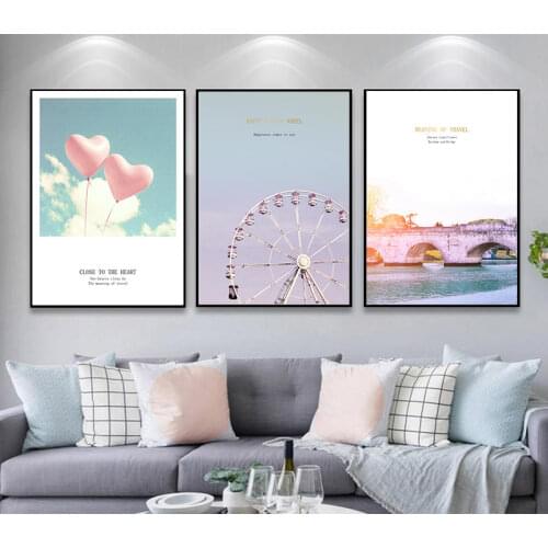 Nordic Ins Style Decorative Painting Ferris Wheel Balloon Mural Landscape Sky Wall Art Poster for Living Room Home Decoration