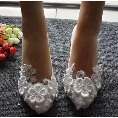 Middle 5CM heel white lace pumps shoes woman handmade plus size female womens ladies party dinner proms lace dress pumps women