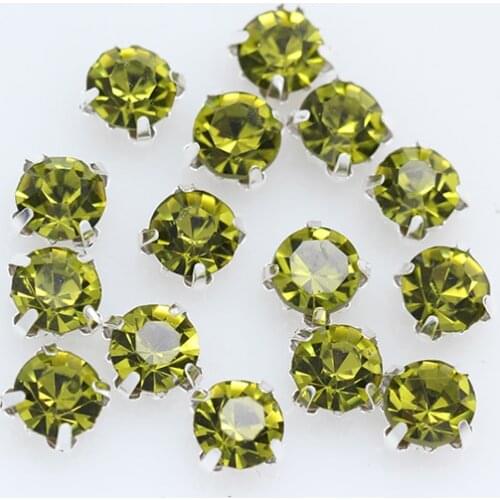 3/4/5/6/7/8/10mm Olive Round Rhinestones Flatback With Claw Sew On Crystal diamanté Stone For Clothes Crafts Wedding Dress Trims