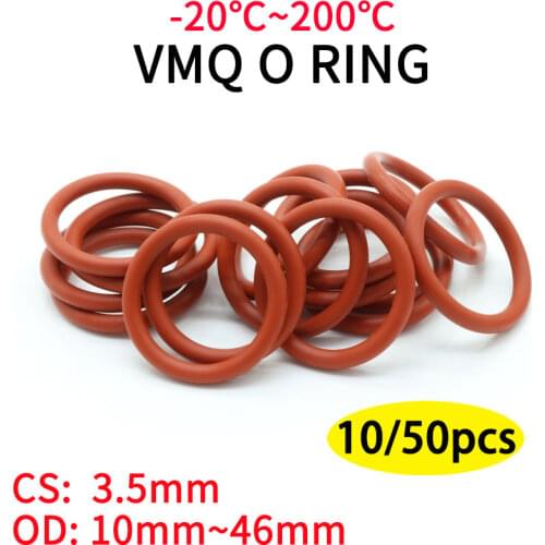 10pcs VMQ O Ring Seal Gasket Thickness CS 3.5mm OD 12 ~ 46mm Silicone Rubber Insulated Waterproof Washer Round Shape Nontoxi Red