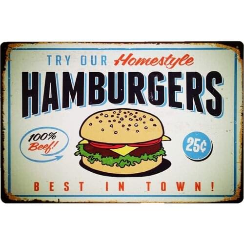 Hamburgers Best in Town Vintage Metal Tin Signs for Wall Bar Pub Home Retro Decor 12x8 Inch