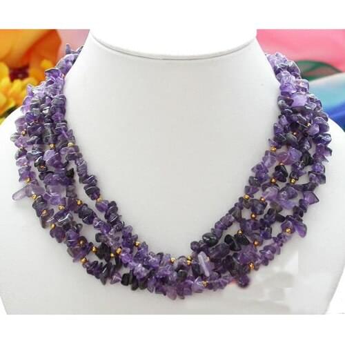 Handmade Crystal Jewellery,4 Rows 17inches Purple Abnormity Ame-thyst Detritus Necklace,Perfect Ladys Gift Jewelry