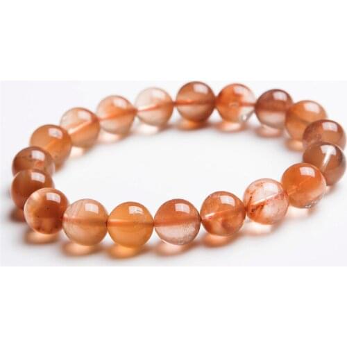 10.5mm Natural Red Rabbit Hair Rutilated Quartz Bracelet For Women Femme Charm Stretch Round Crystal Bead Bracelet