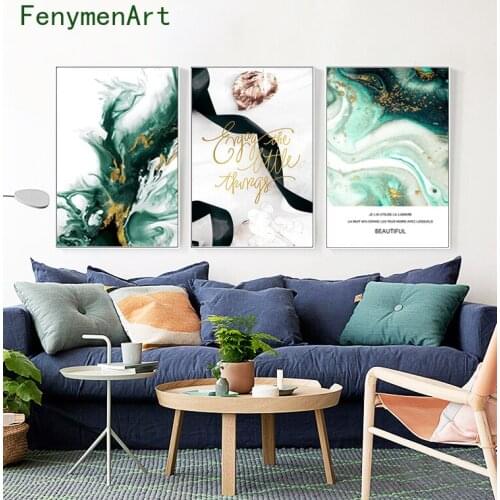 Gold foil lines Green Canvas Paintings Modern Posters And Prints Abstract Wall Art For Living Room Bedroom Home Decor