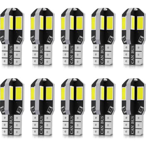 10PCS 360 Degree T10 W5W 194 5630 8SMD Car Led Light Auto Interior Bulb Canbus Car Side Wedge Light Car Styling Lamp White 12V