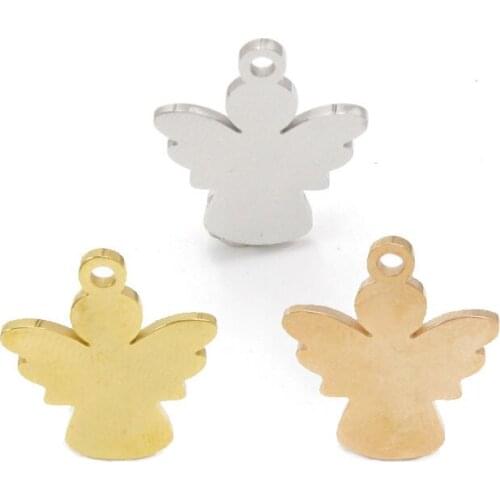 100% Stainless Steel Blank Angel Charm For Engrave Metal Tag Jewelry Making Mirror Polished Wholesale 20pcs