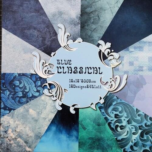 24 sheets 12"X12" 200gsm Blue Classical patterned paper Pad DIY Scrapbooking paper pack handmade paper craft Background pad