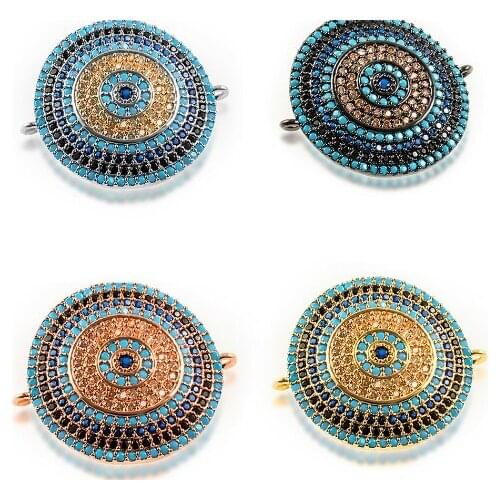 26*22mm disc Evil Eye crystal micro pave cz zircon cubic zirconia beads DIY Copper necklace charm bracelet connectors egf2
