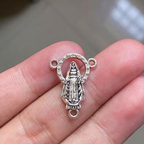 30pcs Charms Catholic vintage Virgin Mary Pendant ,For DIY Handmade Findings Jewelry Three Hole Connectors Making Accessories