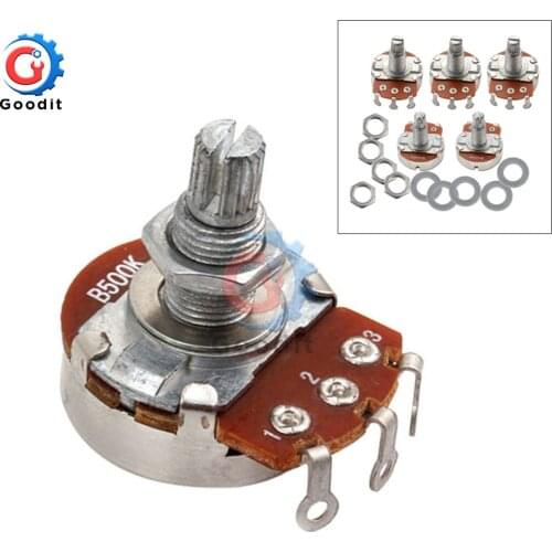 5pcs Guitar Mini Control Pots B500K Long Split 18mm Shaft Linear Taper Potentiometers B500K Ohm Guitar Tone Potentiometer