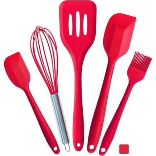 5 Pack Basics Silicone Kitchen Utensils Set Heat Resistant Spatulas Whisk Basting Brush Slotted Turner Non-Stick Cooking Tools