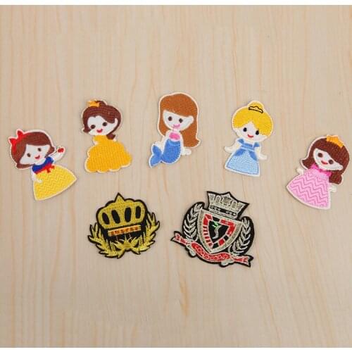 50pcs/lot Embroidery Patch Anime Girl Princess Mermaid Crown Clothing Decoration Sewing Accessory Iron Heat Transfer Applique