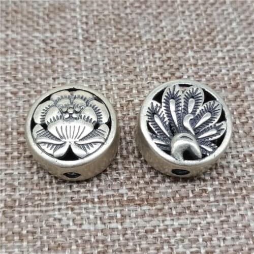 925 Sterling Silver Peacock Flower Bead 2-sided for Bracelet Necklace