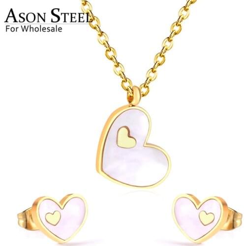 ASONSTEEL Bijoux Female Wedding Jewelry Sets Heart White/Black Shell Necklace Earring Jewelry Party Accessories Gift