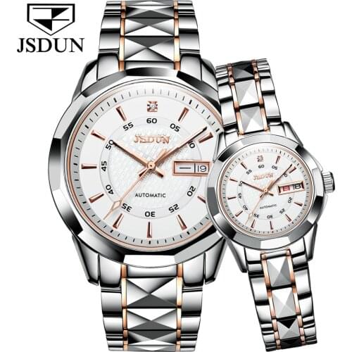 JSDUN Automatic Mechanical couple watches pair men and women Pulse Waterproof Clock High grade gift tungsten steel watch
