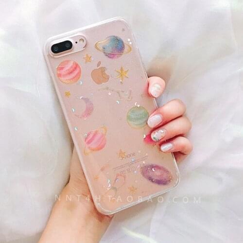 Glitter bling stars Moon Planet sweet Phone Case For iPhone 11 Pro X XR XS Max 7 8 6 6s 7 Plus Phone Case couple Soft Back Cover