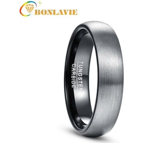 BONLAVIE Simple 4mm Ring Brushed Finish Wedding Band Comfort Fit Dome Matte Inner Rings Black Tungsten Carbide Ring Jewelry