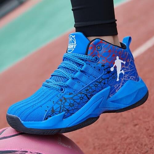 Boys Brand High Quality Leather Basketball Shoes Children Sport Shoes Child Boy Basket Trainers Athletic Non-slip Kids Sneakers