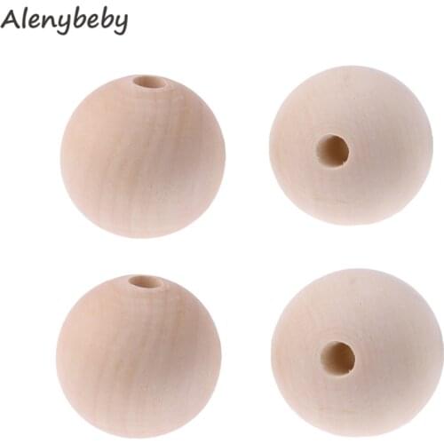 25mm Natural Wooden Round Beads Teether DIY Teething Necklace Bracelet Beads Accessories&Crafts Baby Teether Hanging Materials