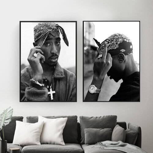 Black White Tupac Music Star Rap Hip Hop Rapper Fashion Model Art Painting Canvas Poster Wall Home Decor Quadro Cuadros