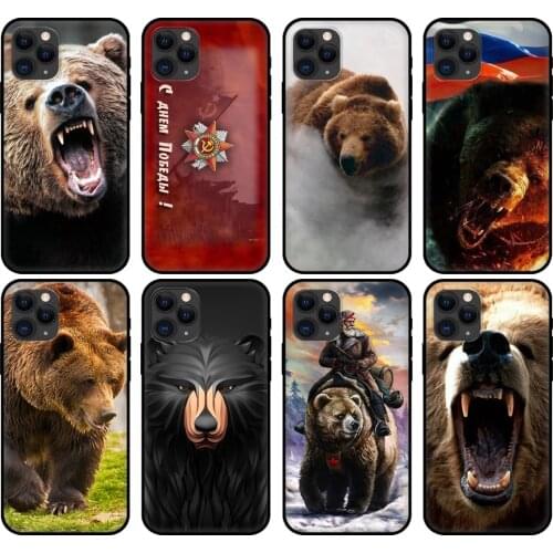 Black tpu case for iphone 5 5s se 6 6s 7 8 plus x 10 cover for iphone XR XS 11 pro MAX case the flag of Russia black bear