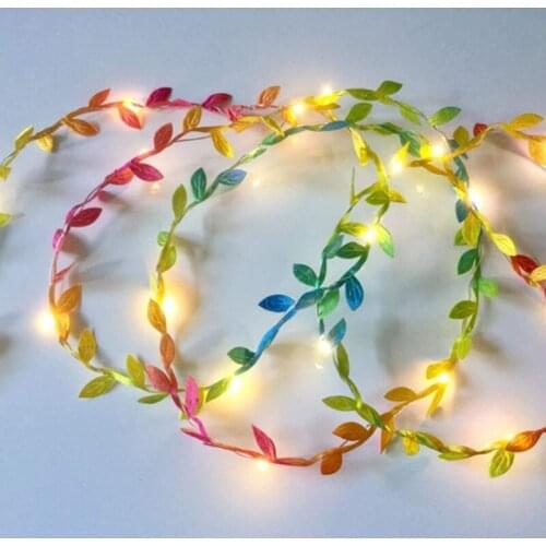 Colorful Artificial Cloth Leaf Rattan Copper Wire Led String Light Christmas Lights Garland Wedding Holiday Decoration Navidad