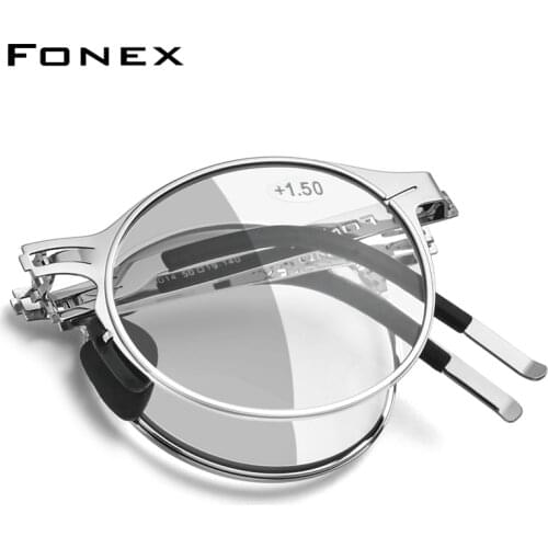 FONEX Photochromic Grey Blue Blocking Folding Reading Glasses Men Women 2020 New Anti Ray Hyperopia Screwless Eyeglasses LH014