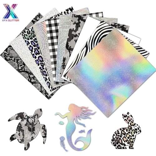 XFX HTV Premium Holographic Animal Transfer Vinyl 12x10 in 10 Sheets Black White Buffalo Plaid Pattern Iron on Vinyl for T-Shirt