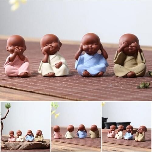 Ceramic Ornaments Monk Small Buddha Statue Purple Clay Ceramic Crafts Decorative B99