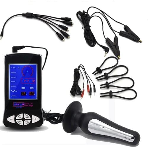 Electro Shock Penis Ring Massage Anal Butt Plug Nipple Clamps Electric Shock Sex Medical Themed Toys Sex Toys Kits For Man Woman