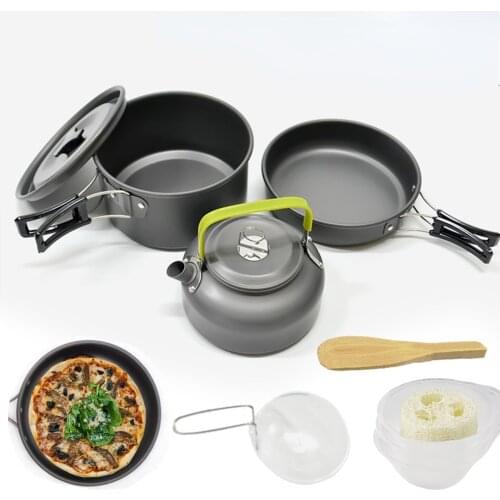 10pcs Portable Cookware Kit Picnic Pots Wear-resistant Camping Dishes Set for 2-3 People Camping Outdoor Hiking Picnic BBQ