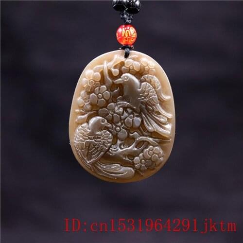 Brown Jade Bird Pendant Amulet Necklace Gifts Women Charm Jewelry Fashion Jadeite Natural Flower for Carved Chinese