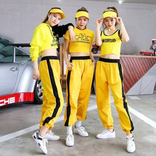 Hip Hop Costume Yellow Top Pants Cheerleader Set Women Jazz Street Dance Clothing Stage Outfit Nightclub Singer Dj Ds Wear DT997