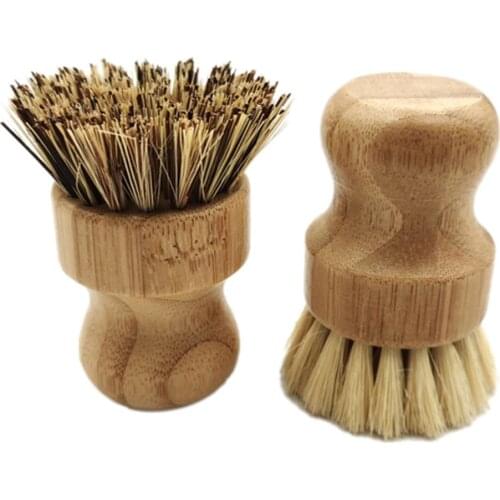 Palm Pot Brush Bamboo Round Mini Scrub Brush Natural Scrub Brush Wet Cleaning Scrubber For Wash Dishes Pots Pans And Vegetables