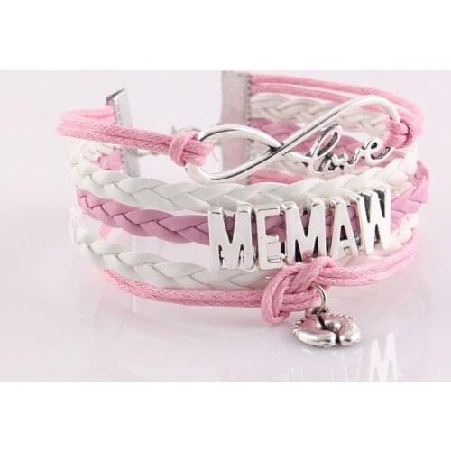 Little Minglou 5 styles Infinity Love MEMAW bracelet heart feet charm leather wrap bracelets & bangles for women jewelry