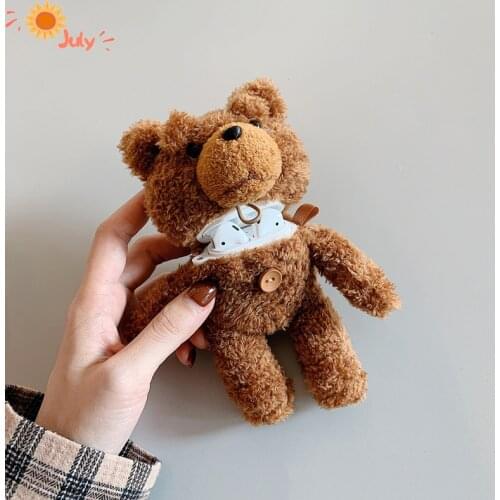 Cute Plush Brown Teddy Bear Cover for Airpods 2 Air Pods Pro 3 Cover Case Fluffy Cartoon Storage Box for Airpods Coque with Hook
