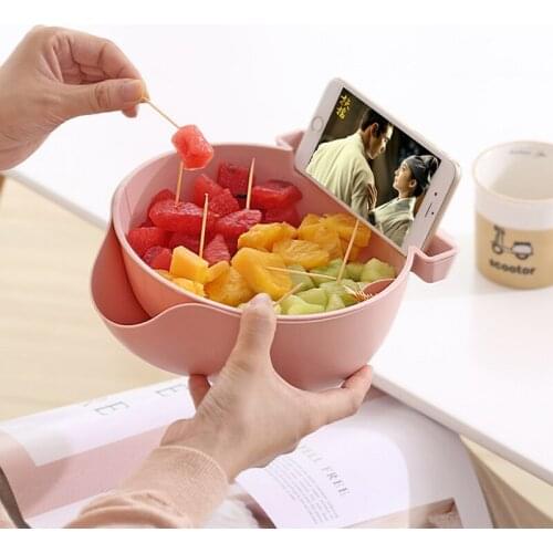 Mobile Phone Holder Waterlogging Fruit Basket Snack Double Drain Basket Vegetables Fruit Basket Bowl Washing Kitchen Strainer