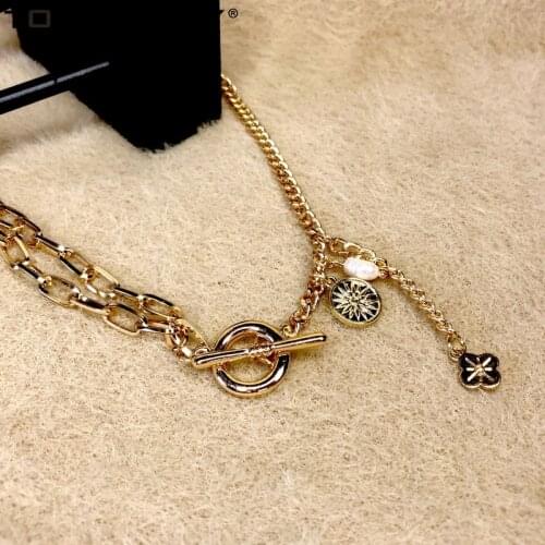 TOTASALLY 2021 Fashion Womens Necklace Gold Chain Collars Simulated Pearl Coin Charms flower Pendant Necklace Anniversary Gift