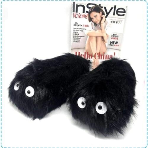Cartoon Soft Stuffed Totoro Fairydust Women Furry Cotton Slippers Creative Home Floor Non-slip Winter Warm Flat Plush Shoes 28cm