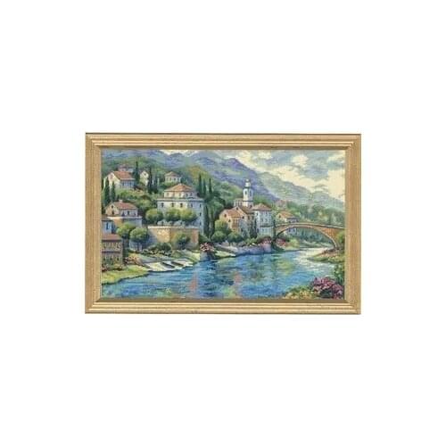 Italian Vista Town House Bridge by the River Cross Stitch Kits Needlework 14CT Unprinted Embroidery Top Quality DIY Handmade