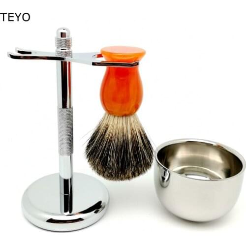 TEYO Pure Badger Hair Shaving Brush Set include Shaving Stand Bowl