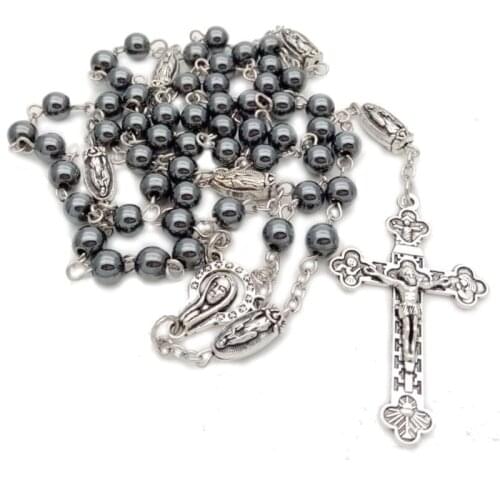 Non Magnetic Obsidian Necklace Rosary Vintage Cross Necklace Catholic Supplies Religion