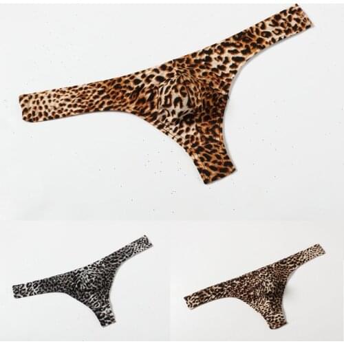 NEW Men Underwear Thong Leopard Low Waist Bulge Pouch Appeal Sexy BreathableT-Back G-String Briefs Lingerie Fashion Thong Male