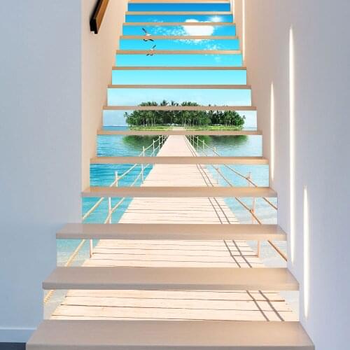 Island Scenery Diy Staircase Sticker Self-adhesive Oil-proof PVC Wall Sticker For To The Second Floor Decorative Art Wall Decals
