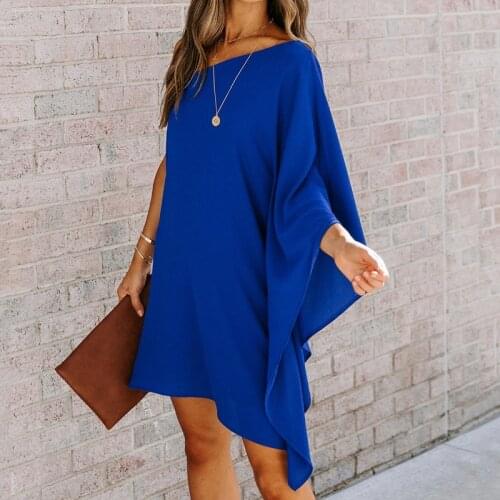 Summer dresses short sleeve dress Oblique shoulder loose temperament commuter hedging solid color dresses for women casual