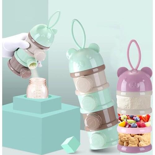 3 / 4 Layers Bear Style Portable Baby Food Storage Box Infant Cartoon Milk Powder Box Toddle Snacks Container Essential Cereal