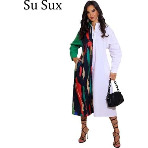 Casual Shirt Dress Women African Clothes Robe Print Trun Down Collar Long Sleeve Long Blouse Dress Vestidos Africa Clothing 2021